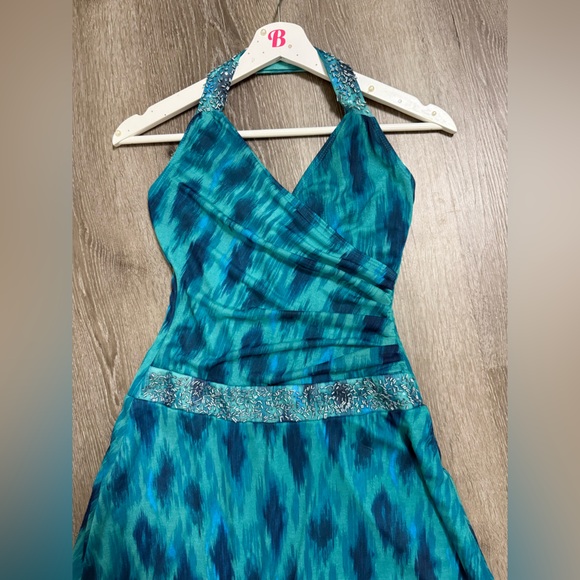Roulette Dresses & Skirts - Roulette Y2K Peacock Inspired Cocktail Dress Halter Top Festival Small Hoco